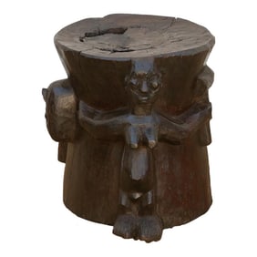 Ebonized Brown Pedestal Shango Stool