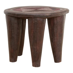 Carved Diamond Top Nupe Stool