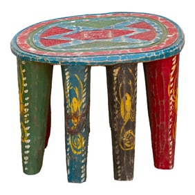 Nupe Carved Table With Colorful Painted Finish