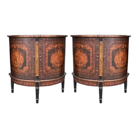 French Neoclassical Revival Style Faux Tortoise Decorative Crafts Demilune Cabinets - S/2