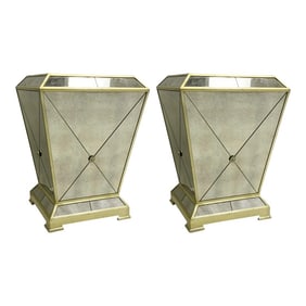 1980s Large Neo-Classical Style Mirror & Brass Pedestals or Side Tables - Pair
