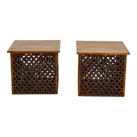 Pair of Mid-Century Style Carved Floral Tables