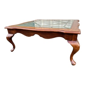 Ethan Allen Inspired French Country Leaded Glass Maple Coffee Table