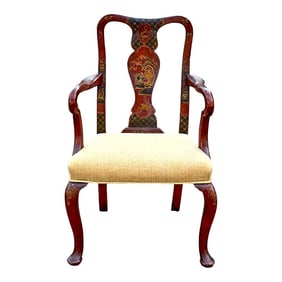 19th-C. English Red Chinoiserie Child‚Äôs Bergere Chair in Linen