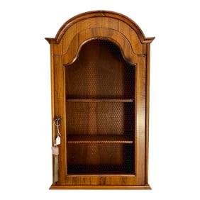 Early 20th-Century Italian Wood Cabinet With Mesh Wire Door, Lock, Key and Jade Butterfly Tassel