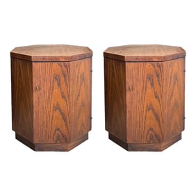 Mid-Century Modern Fruitwood Side Cylinder Tables With Storage Att. To Drexel