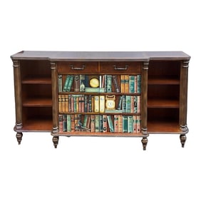 Maitland-Smith Trompe-L‚Äôoeil Book Form Leather Top Fruitwood Library Cabinet /
