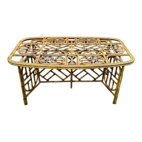 Mid-Century Organic Modern Palmbeach Chic Bamboo and Glass Topped Dining Table