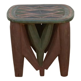 Tribal Motif Painted African End Table