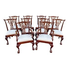 Ball and Claw Foot Chippendale Mahogany Dining Chairs- Set of 10- Circa 1980