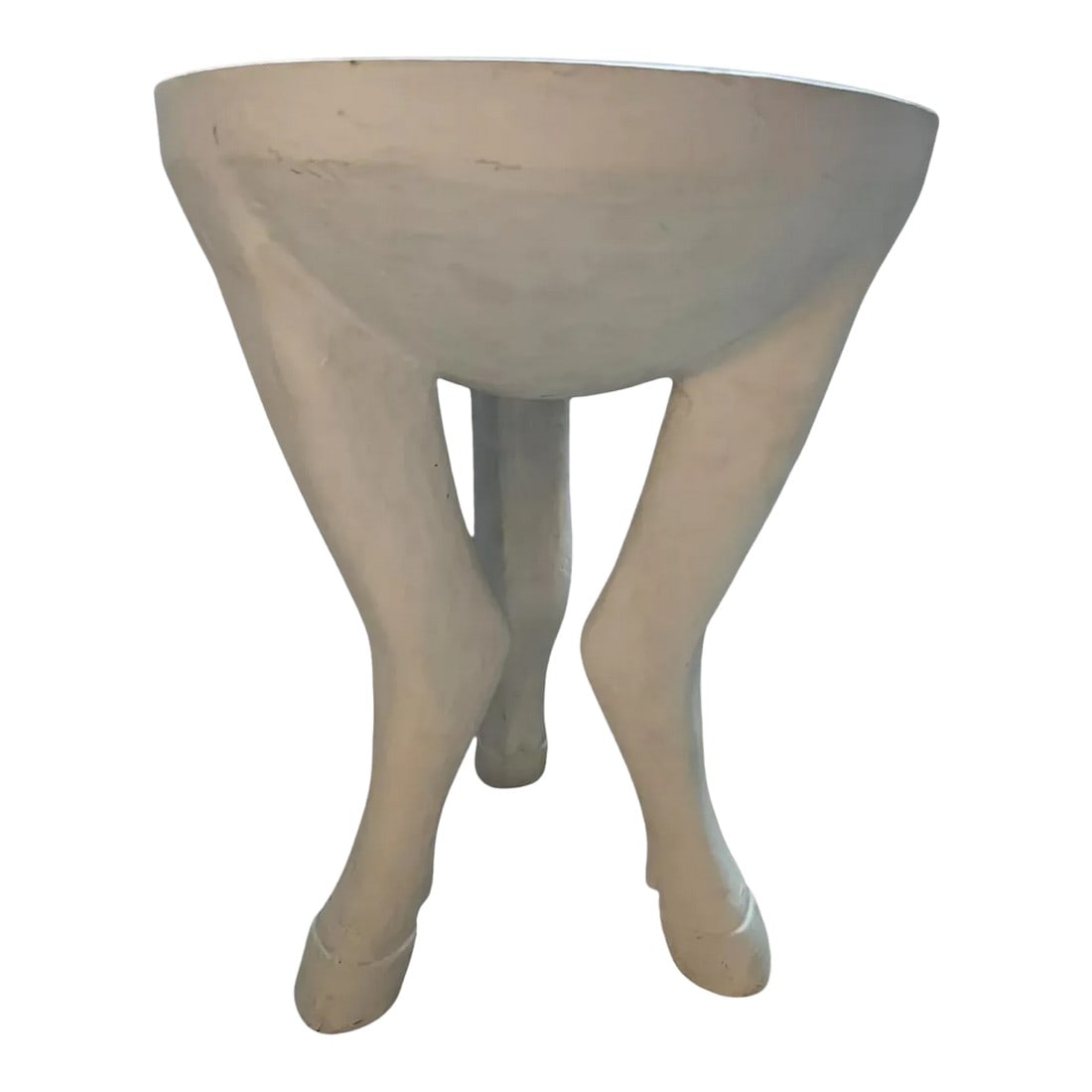 John Dickinson Style Plaster Horse Hoof Side Table: White plastered horse hoof side table in the style of John Dickinson. Good condition with small crack on top. Condition: Alterations: Original Condition Unaltered Imperfections: Some Imperfections Con