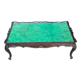 1960s Hollywood Regency Italian Rococo Style Faux Malachite Coffee Table