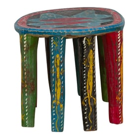Tribal Motif Painted African Nupe Stool