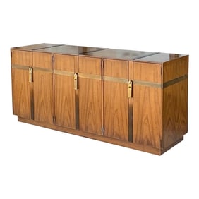 Mid-Century Modern Brass Bound Walnut Credenza / Sideboard by Heritage