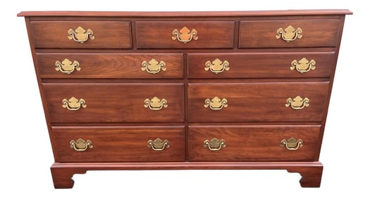 1970s Henkel Harris Solid Black Cherry Chippendale 9-Drawer Dresser