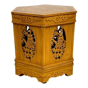 Late 19th Century Diminutive American Aesthetic Movement Peacock Motif Pedestal of Side Table