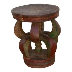Handcarved Semi-Abstract Painted African Stool