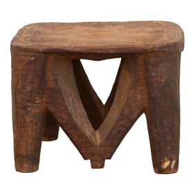 African Carved Stool, Sunstone Seat