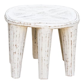 Coastal White Carved Nupe Stool