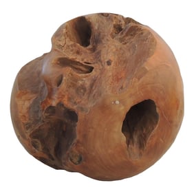 Vintage Large Teak Petrified Round Wood Decorative Floor Ball - Wabi Sabi