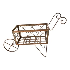 Vintage Outdoor Wrought Iron Wheelbarrow With Flower Planter