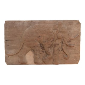 Weathered Teak Hand-Carved Elephant Carving