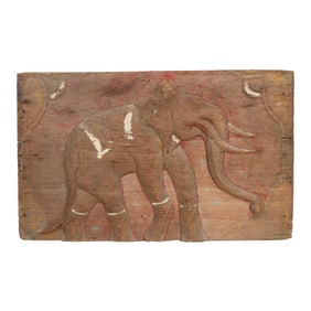 Rustic Thai Elephant Carved Panel