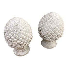 Vintage Stone Painted Artichoke Garden Ornaments - Set of 2