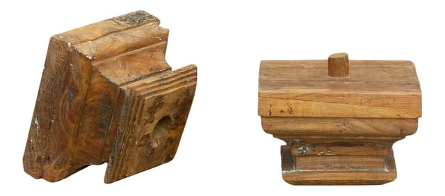 Set of Two Teak British Colonial Column Capitals