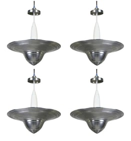 Award Winning MOdern Museum 1950s Set of 4 Machine Age Aluminum Pendant Lights by Westinghouse