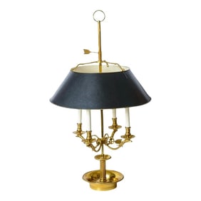 Bouillotte Lamp in Dore Bronze & Black Tole, France 1940s