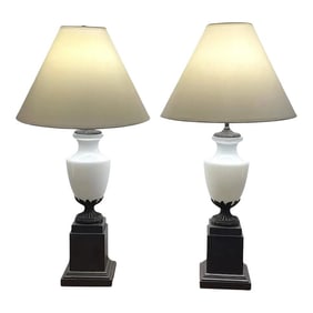 Mid 20th Century French Neoclassical Bronze Mounted Opaline Vases, Now as Lamps - a Pair