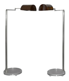 1960 Vintage Bauer Lamp Co. Swing-Arm Pair Pharmacy Floor Lamp Plexi Base-With Built in Rheostat Dim