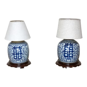 Pair of Vintage Blue & White Ginger Table Lamp
