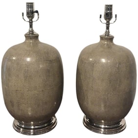 Late 20th Century Shagreen Porcelain Vases, Now as Lamps - a Pair
