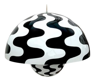 Mid 20th Century Flower Pot' Black & White Hanging Lamp by Verner Panton for Louis Poulsen, 1971