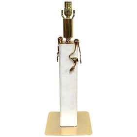 Mid 20th Century Crespi Style Stitched White Leather and Gilt Brass Lamp