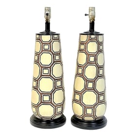 1960s Italian Pottery Geometric Rope Vignette Lamps, Manner of Gio Ponti - A Pair
