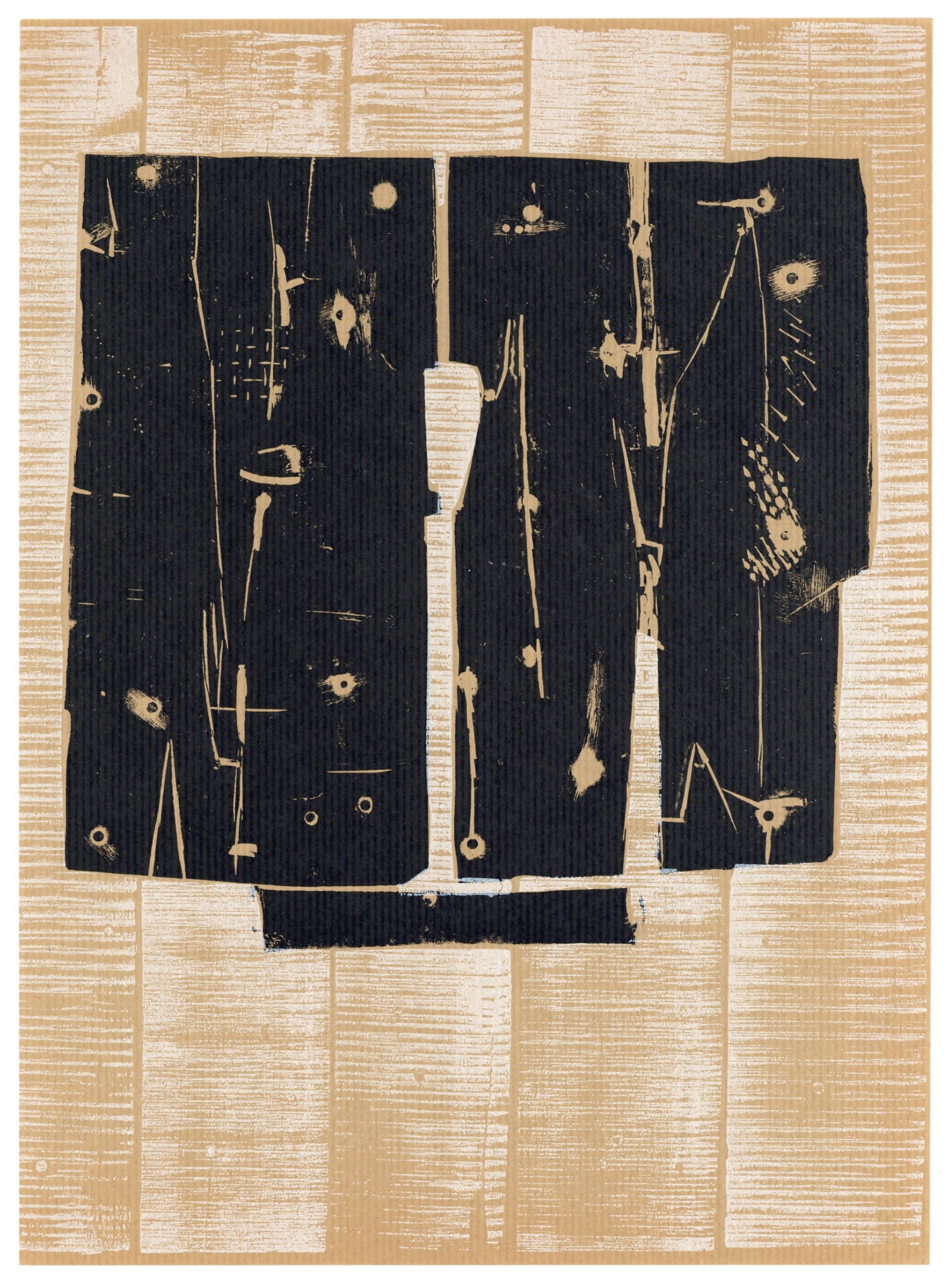 Pietro Consagra original woodcut, 1959: Medium: original woodcut. This is a richly inked impression printed on laid paper, executed for the hard to find XXe Siecle Christmas issue (No. 13), published in Paris in 1959 by San Lazzaro. Sheet s