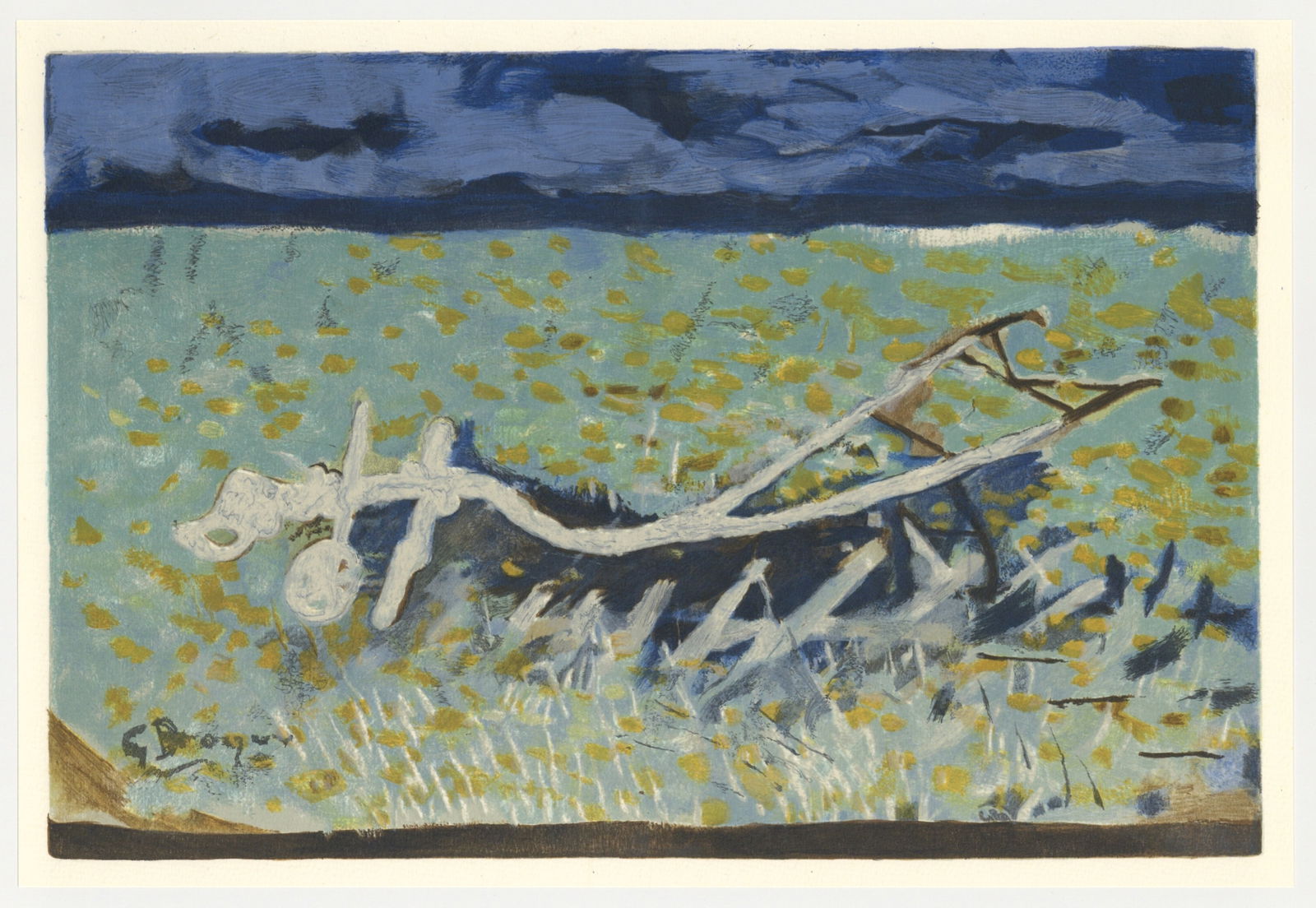 Georges Braque lithograph "La charrue": Medium: lithograph (after the painting). Printed in 1968 by L'Imprimerie Arte and published by the atelier Maeght for the Varengeville portfolio. Size: 9 3/8 x 13 3/4 inches (240 x 350 mm). This work