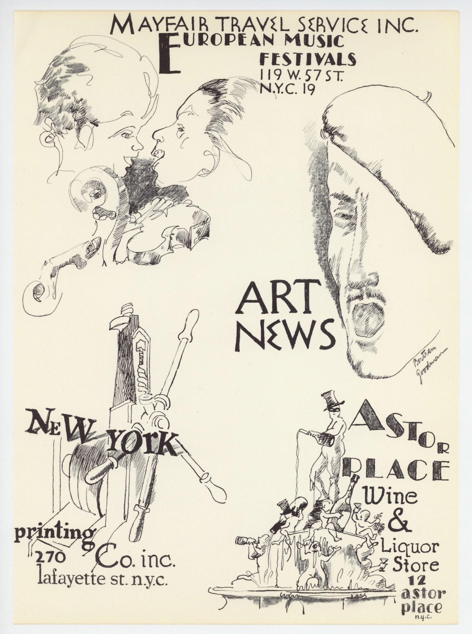 Bertram Goodman original lithograph: Medium: original lithograph. This lithograph was printed in 1957 for the "Improvisations" portfolio, published by the Artists Equity Association of New York on the occasion of the 1957 Spring Fantasia