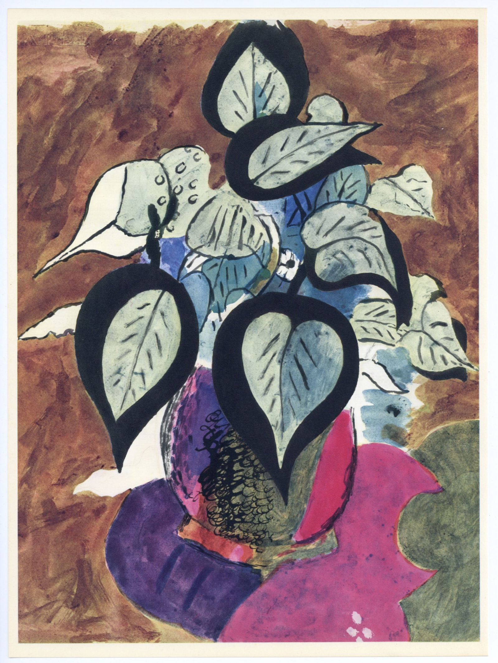 Georges Braque lithograph, 1955: Medium: lithograph (after the watercolor sketch). Printed in 1955 at the Mourlot Freres atelier, this composition is from George Braque's Intimate Sketchbooks (Carnets Intimes). Braque had kept these