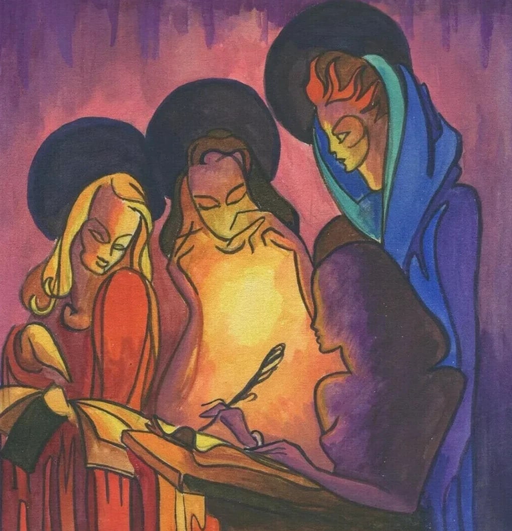 Vintage Drawing Original Woman Portrait, Book, Holy, Genre Scene Artwork (1 of 8)