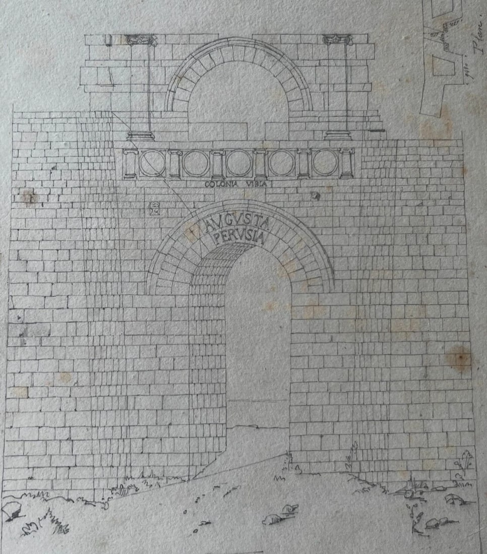 Drawing 19th century Original Antique Pencil North Door, Perouse, Architecture: Title: Drawing 19th century Original Antique Pencil North Door, Perouse, Architecture Description: Pencil on tracing paper laminated 30 x 24 cm / 11.81 x 9.44 inches stains, folds, tears ref: br1