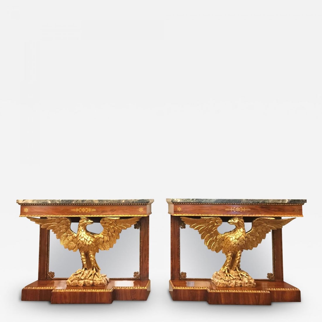 Pair 19th Century Federal Eagle Carved Console Tables, Marble Tops, Solid Wood: Title: Pair 19th Century Federal Eagle Carved Console Tables, Marble Tops, Solid WoodDescription: Pair of 19th Century Federal Eagle Carved Console Tables, Marble Tops, Carved Solid Wood These tables,