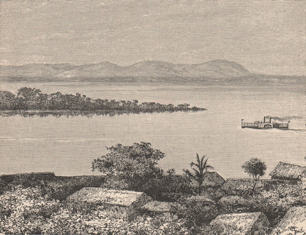 The Orinoco river at Caicara del Orinoco. Venezuela 1885 old antique print: The Orinoco at Caicara'. Engraved for Élisée Reclus. Published 1885. Antique wood-engraved print. Size 10 x 14 cm | 4.0 x 5.5 inches. Condition: Good; suitable for framing. Please check the 