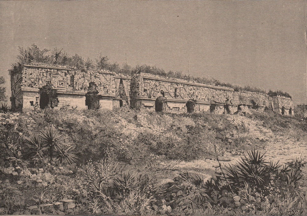 Ruins of Uxmal - The Governor's Palace. Mexico 1885 old antique print picture (1 of 1)