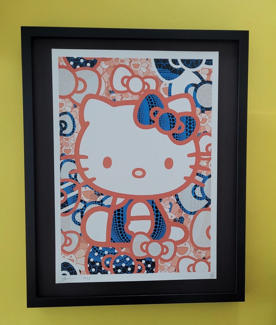 Death NYC Large Framed 16x20in Pop Art COA Hello Kitty Yayoi Kusama #5: Up for Sale this Beautiful and Scarce Print by Pop Art Graffiti Master Artist Death NYC Hand Signed in Pencil Numbered X/100 or Proof This piece is mounted on a 20 x 16 in. black acid free black board