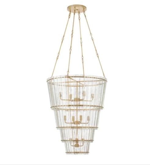 Cadence Waterfall Antique Brass 12 Lamp Chandelier: Vintage from before 2000 Cadence Large Waterfall Antique Brass 12 Lamp Chandelier Exquisite Large Hand-Rubbed Antique Brass, 4-Tier, 12 Candelabra Lamp, Antique Mirrored Panel Shade, Classic Waterfall