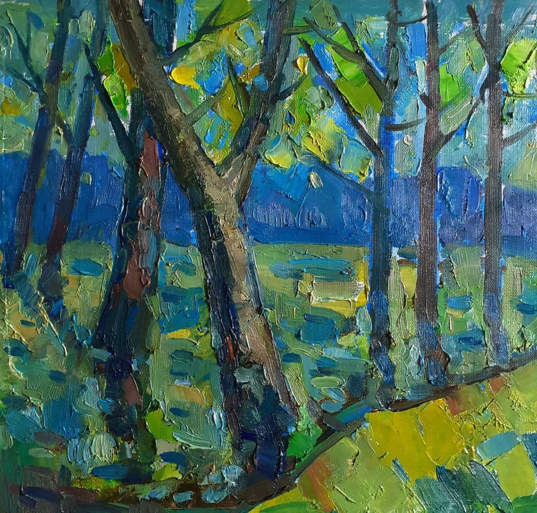 Oil painting River silently breaks against the banks Pavel Dobrev: №Dobr 882 The Oil painting on Canvas titled “River silently breaks against the banks” is an evocative exploration of the serene, almost meditative relationship between flowing water